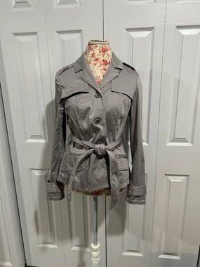 White House Black Market Light Gray Belted Trench Jacket